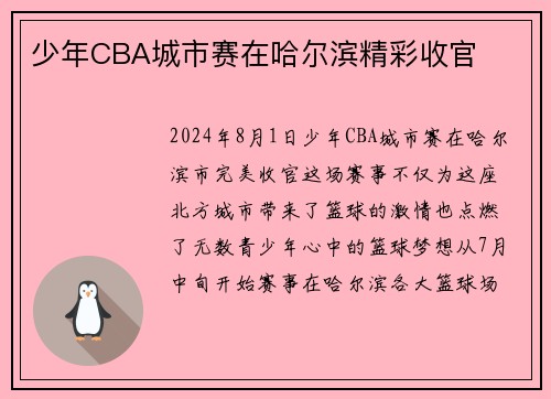 少年CBA城市赛在哈尔滨精彩收官